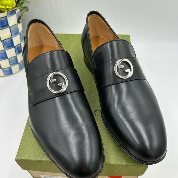 Men’s Gucci interlocking G leather loafers size 12 fits 12.5 US made in Italy - Picture 1 of 10
